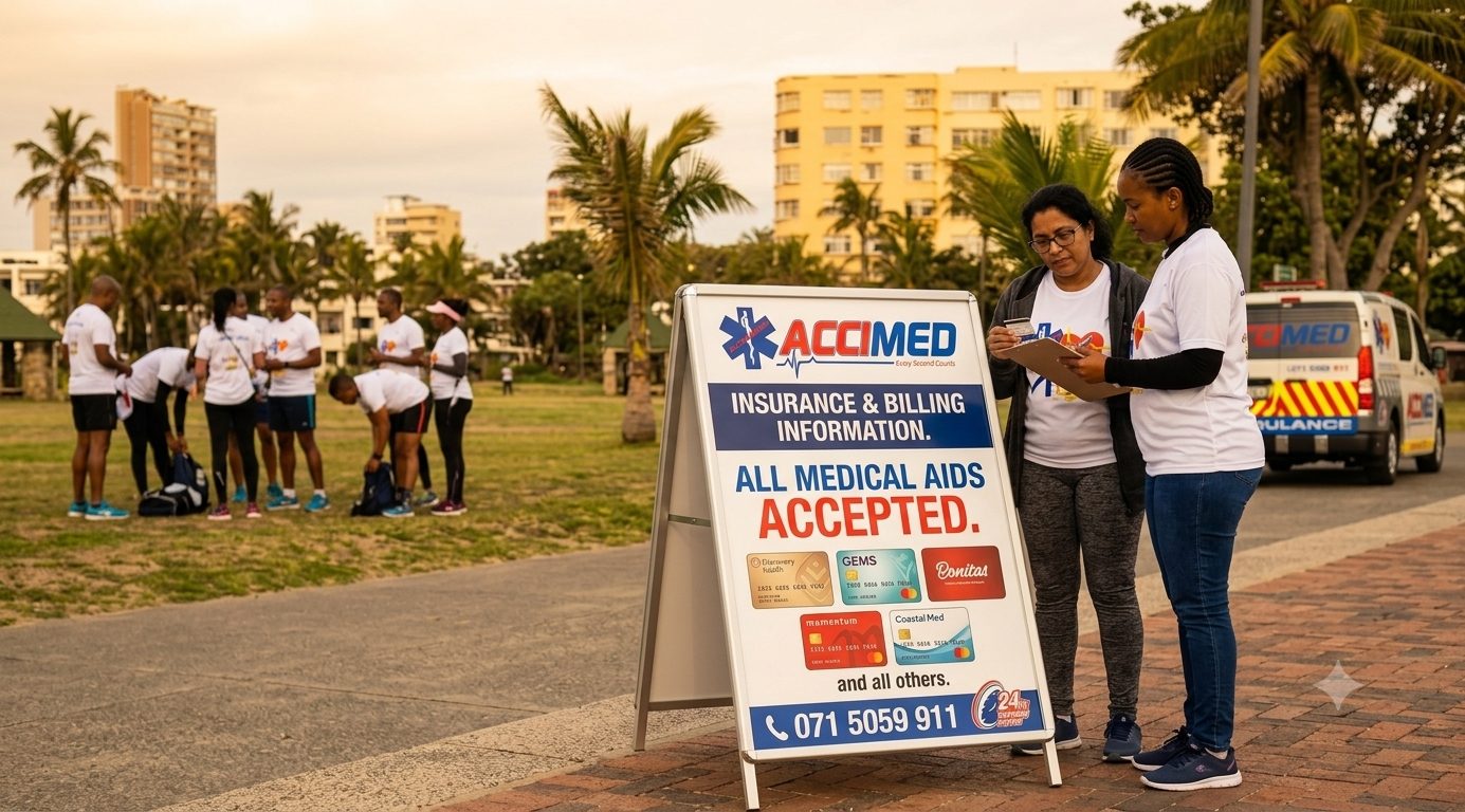 Accimed EMS staff completing insurance and billing information on-site at an event